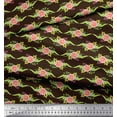 thumbnail image 2 of Soimoi Brown Cotton Voile Fabric Leaves & Camellias Floral Printed Fabric 1 Yard 56 Inch Wide, 2 of 3