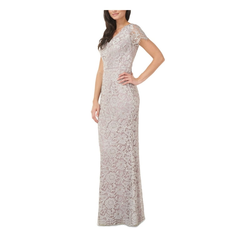 JS Collections Womens Lace Metallic Evening Dress Silver 4