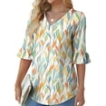 thumbnail image 2 of MaFYtyTPR Women's Casual Tops 3/4 Sleeve Fashion Ladies's Printing V-Neck Ruffled Shaped Sleeves Comfy Loose Bloues, 2 of 5