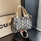 thumbnail image 4 of Bolso de lona con estampado de letras de moda, bolso de hombro informal tridimensional, 4 of 5