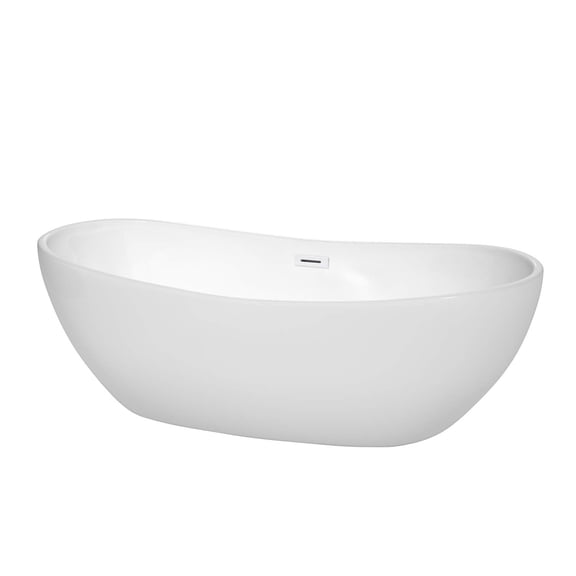 Rebecca 70 Inch Freestanding Bathtub in White with Shiny White Drain and Overflow Trim