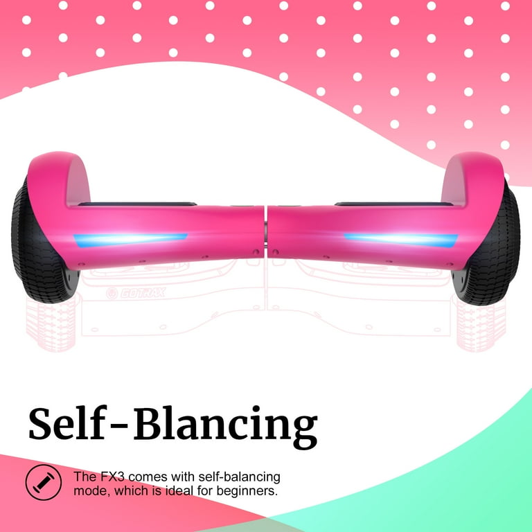 Fluxx FX3 Hoverboard with 6.2 Mph Max Speed 176 lbs Max Weight 3.1 Miles Distance Self Balancing Scooter with 6.5 inch Wheels and LED Headlights Pink Walmart