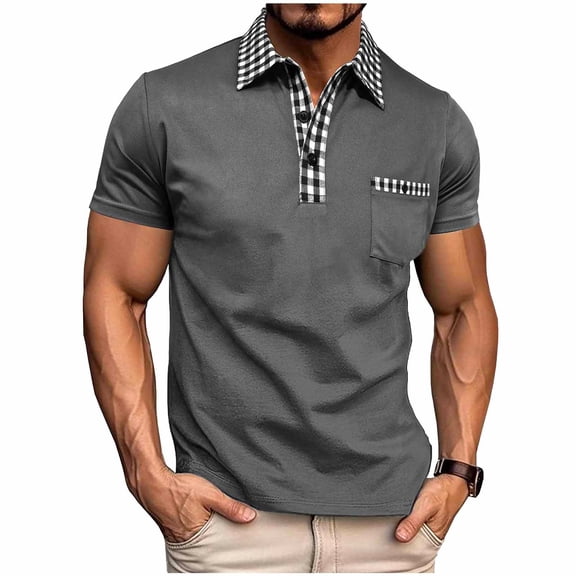 YUGYXL Men's Casual Shirt Short Sleeve Business Work Shirt Fashion Dress Collar Basic Summer Shirts Dark Gray L