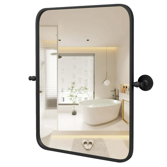 Costway 30 x 22 Inch Black Metal Framed Pivot Rectangle Wall-Mounted Mirror Black