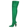 thumbnail image 2 of FSJ Women Simple Square Closed Toe Over The Knee Boots Sparkly Crystal Block Heel Thigh High Boots Back Zipper Party Prom Office Boots Shoes Size 9.5 Green, 2 of 4