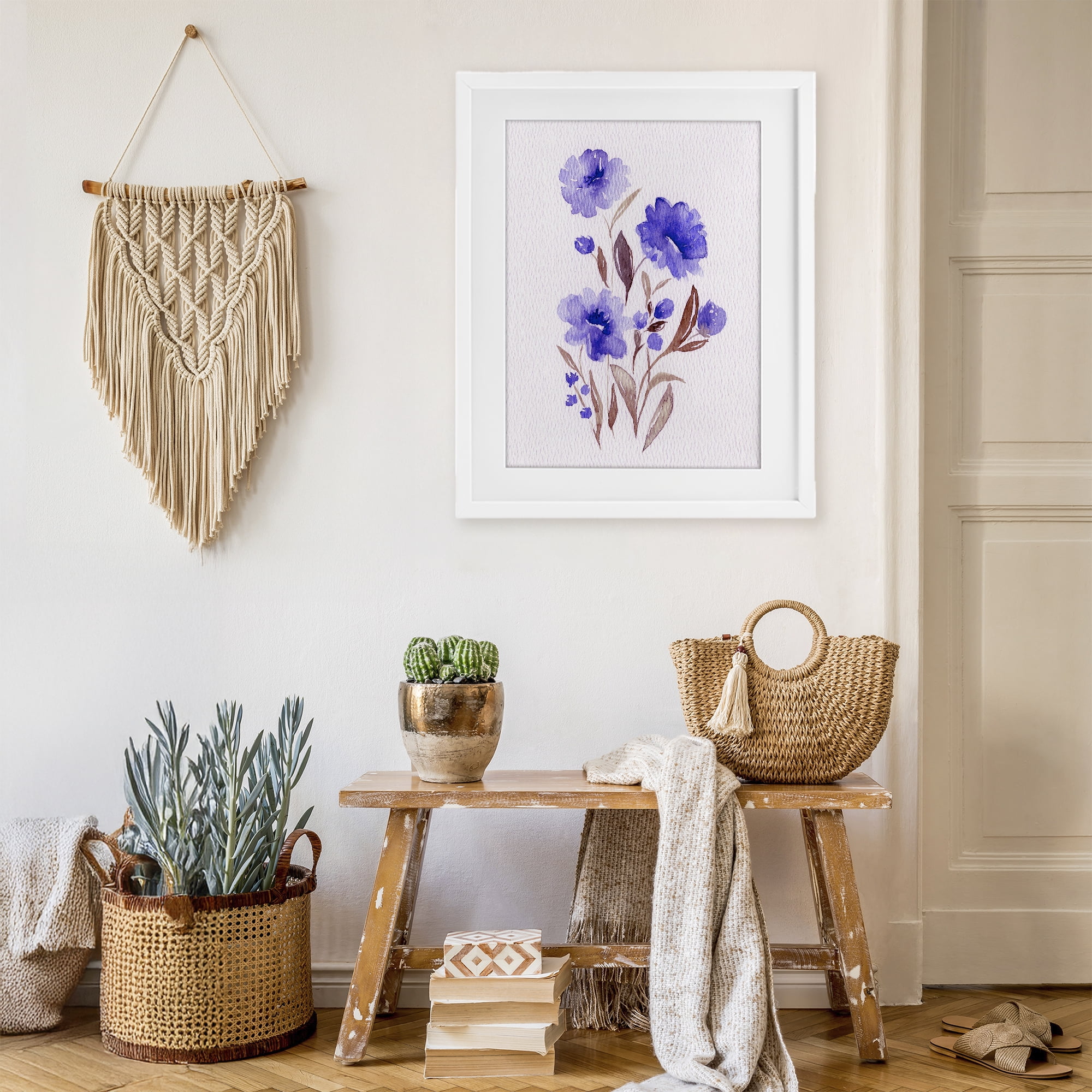 Stupell Industries Watercolor Purple Blossoms White Framed Print Under Glass, design by Leah Noel Art