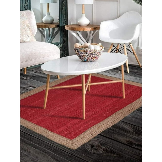 Aizza Trends Handmade Hand Crafted Eco -Frendly Jute Floor Area Rug-Floor Carpet Rug-Floor Runner Rug-Center Table Carpet Rug-Bed Side Runner Rug-Make in India-5 x 5 Feet Square ( 150 cm x 150 cm )