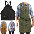 thumbnail image 3 of Delantal de trabajo de jardinería y cocina, mandil de lona, resistente, Unisex, con múltiples bolsillos, correas cruzadas en la espalda, para pintura de carpintería, 3 of 4