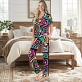 thumbnail image 2 of TSOVTHRID Geometric Arrow Pattern Print Pajama Set for Women Soft Pjs with Long Pants Button Down Sleepwear Soft Short Sleeve Nightwear Sets, Size 2XL, 2 of 7