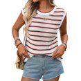 thumbnail image 2 of Women'S Ribbed Sweater Crew Neck Short Sleeve Loose Fit Stripe Knit Pullover Tops Red XL, 2 of 10