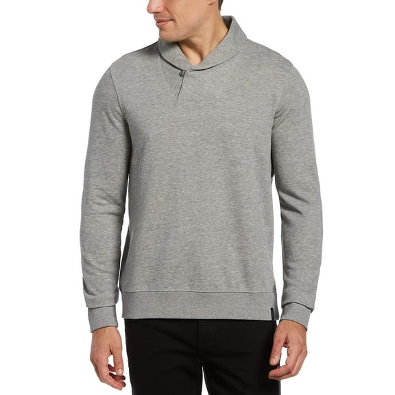 Perry Ellis Men's Shawl Collar Pullover Sweater, Smoked Heather, 3X Large