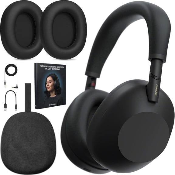 Sony WH1000XM6/B Best Wireless Noise Canceling Headphones, Black Bundle with Deco Essentials Headphones Ear Pads Replacement Headset Ear Cushions and Deco Gear Unofficial Master Guide