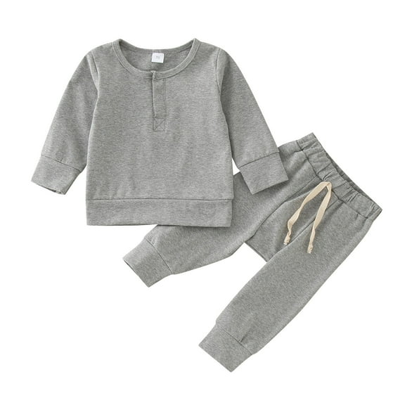 Wdgfv Baby Boys Girls Long Sleeve Patchwork Sweatshirt and Solid Pants 2PCS Outfit Set Gray 12-18 Months