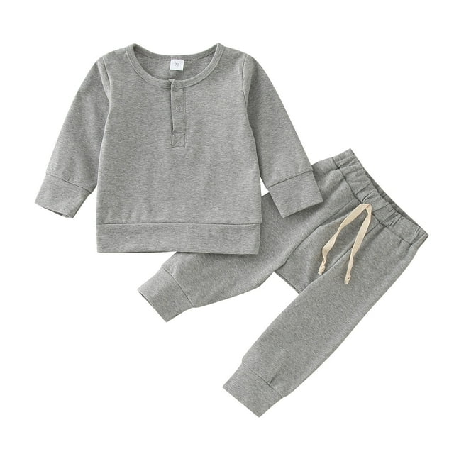 WEIYLL Outfits for Boys Sets Long Sleeve Patchwork Sweatshirt Tops Solid Pants 2Pcs Grey Suits 3-6 Months