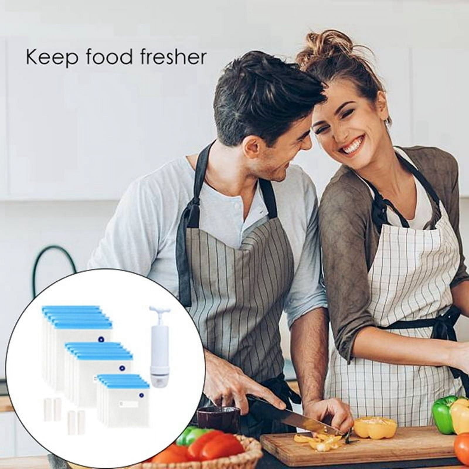 60Pack Reusable Electric Vacuum Food Storage Save Sealer Cooker with 3 Hand Pump,3 Size Sealed Bag,12 Clip