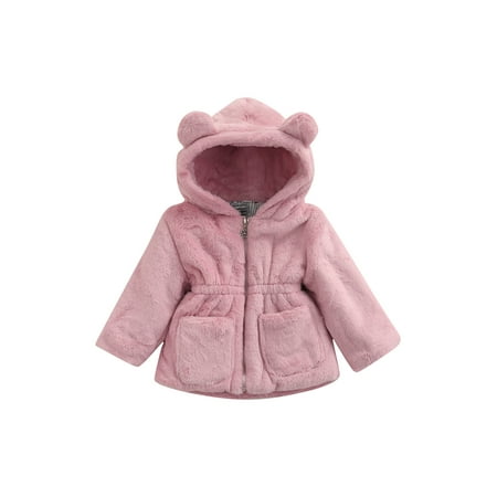 

Suanret Toddler Kids Baby Girls Coats Warm Plush Long Sleeve Hooded Outerwear Jackets Autumn Winter Clothes Pink 4-5 Years