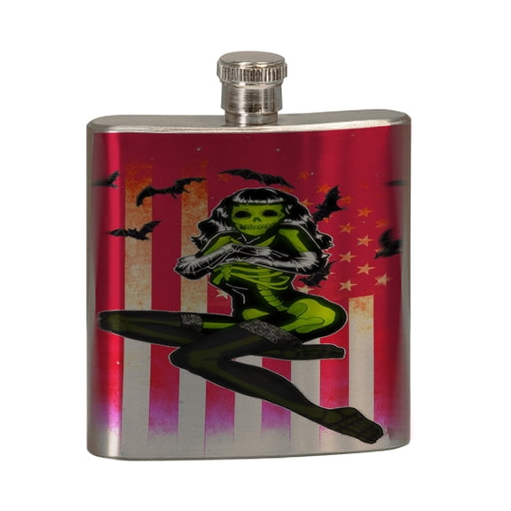 KuzmarK 6 oz. Stainless Steel Pocket Hip Liquor Flask - American Gothic Girl