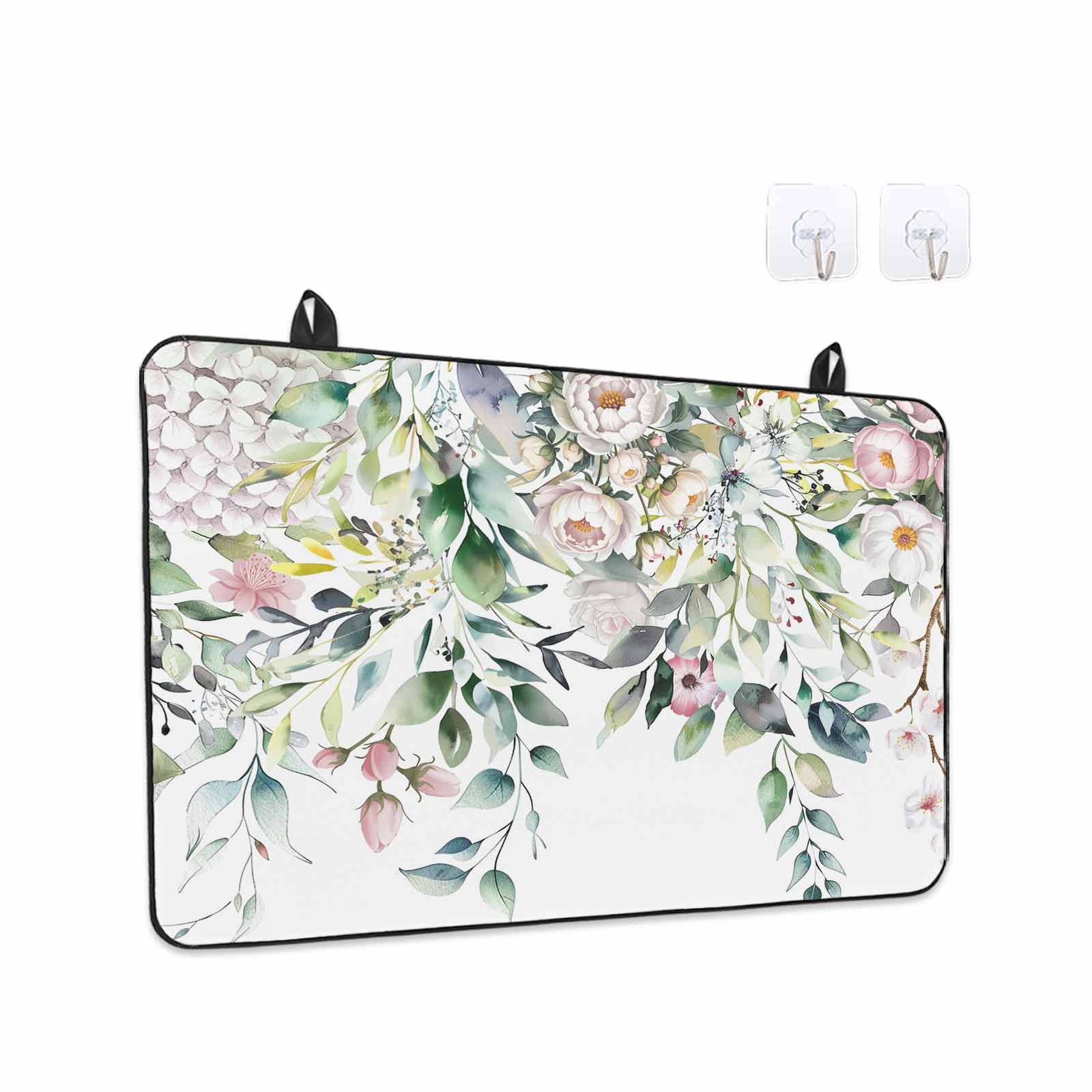 Green Eucalyptus Leaves Stove Top Cover for Electric Stove, Heat-proof & Non Slip Glass Top Stove Cover Protector, Floral Summer Botanical Watercolor Kitchen Flat Cooktop Rubber Mat 24x21 Inches