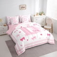 thumbnail image 2 of Manfei Teens Cartoon D Letter Monogrammed Twin Bedding Sets 7-Piece,Kids Girls Pink Bow Tie Stripes Bedding Comforter Set,Pink Reversible,Breathable Home Decor, 2 of 7
