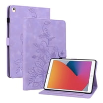 FJLBDE Case for iPad Air 3rd Gen 2019 / iPad Pro 2017 10.5 inch, Embossed Flower PU Leather Flip Wallet Folio Stand Cover, Purple