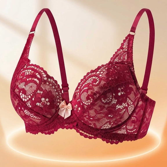 Gamivast Push up Bra for Women No Underwire Breathable Soft Lightweight Lace Underwire Bra Supportive Lifting Full Coverage Back Smoothing Everyday Bras Wine XXL