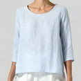 thumbnail image 3 of Mittory Women's Linen Summer Casual 3/4 Sleeve Blouse Loose Fit Crew Neck Tops, 3 of 7