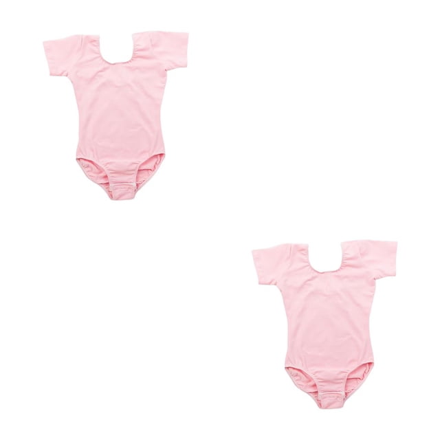 Qarigey Traje de baile de ballet elástico para niños Mono de manga corta clásico amigable con la piel Ropa de baile de gimnasia Rosa SG 2piezas