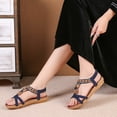 thumbnail image 4 of Bohemia Beach Sandals, Bohemia Womens Sandals, Sandals Women Flat Shoes Dressy Summer Bohemian Flats Shoes for Women's Open Toe Elastic Ankle Strap Flat Beach Shoes Beaded Jeweled Flats, Blue 6, 4 of 9