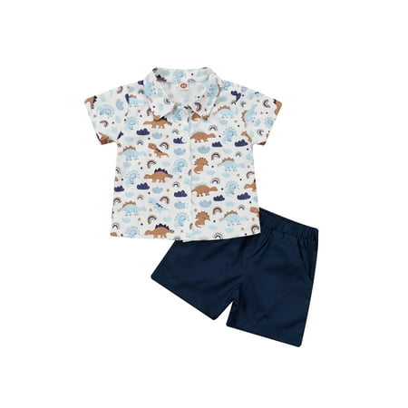 

Toddler Baby Boy Dinosaur Short Sleeve Botton Down Shirt Shorts Set 2Pcs Summer Outfit Hawaiian Shirt Sets