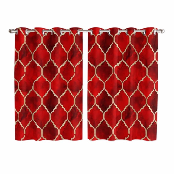 Red Geometric Kitchen Curtains 72 Inch Length, Modern Morocco Abstract Art Grommet Top Bedroom Living Room Curtains, Light Filtering Cafe Curtain Drapes 2 Panels Set 104''x72''
