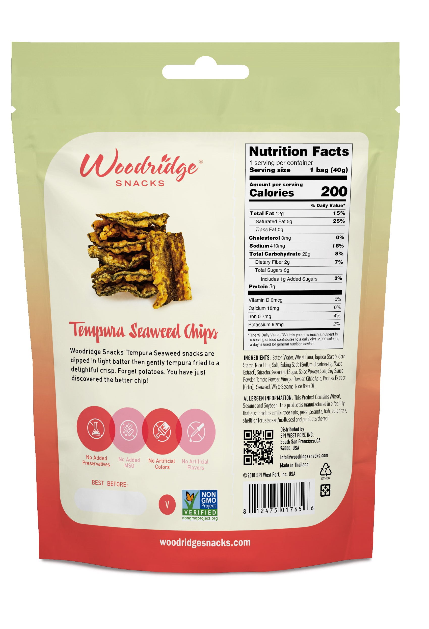 Woodridge Sriracha Tempura Seaweed Chips, 1.41 oz