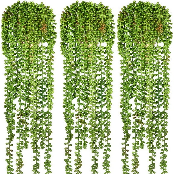 3pcs Artificial Fake String of Pearls Plant Faux Succulents Hanging Plants for Wall Home Garden Decor