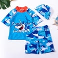 thumbnail image 6 of WIBACKER Boys Two Piece Shark Rash Guard Swimsuits ids Short Sleeve Swimwear Sets Bathing Suit with Sun Cap for 2-7 Years, 6 of 6
