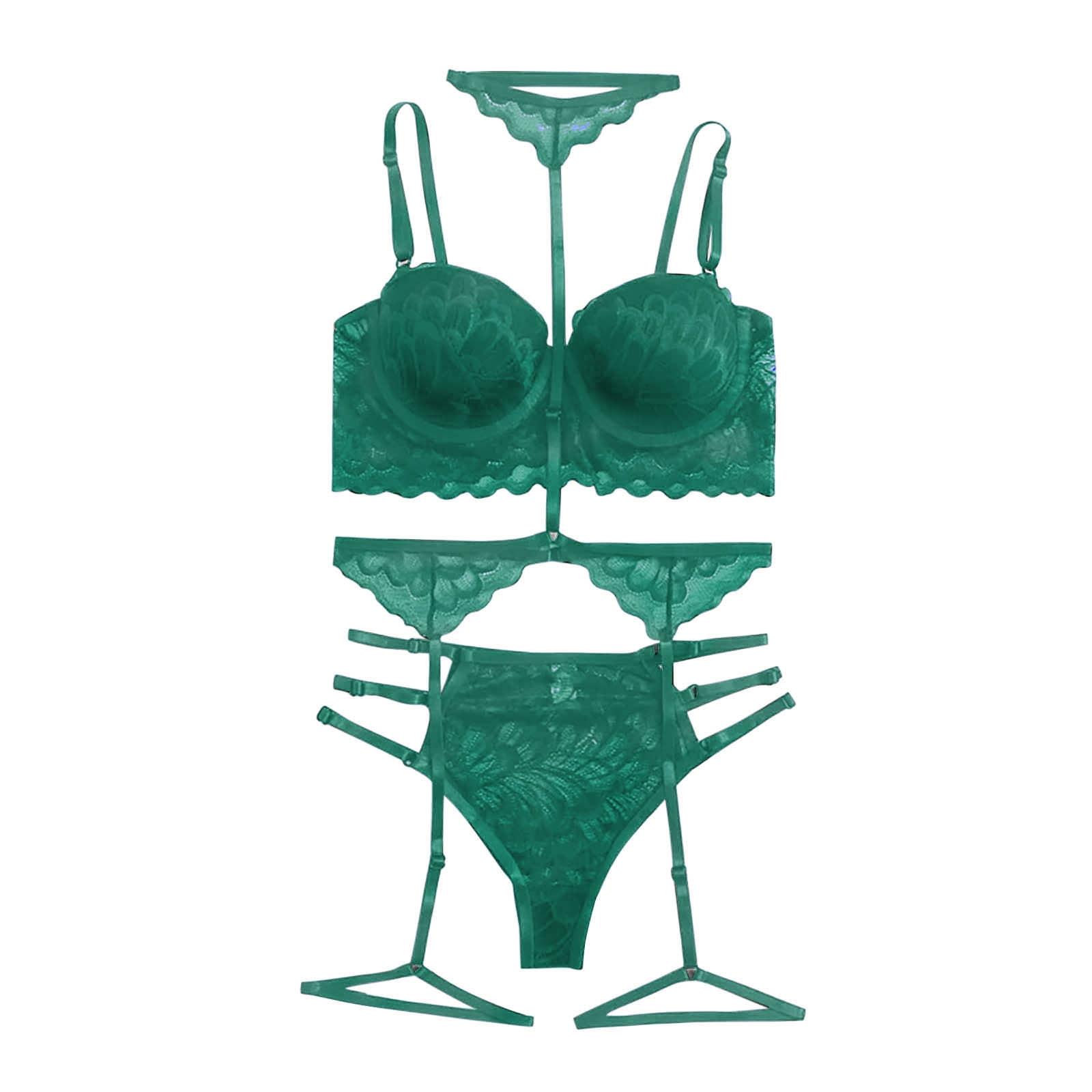 Sexy Lingerie for Women Bras for Women Women Sexy Plain Color Bralette  Panty Strappy Lace Embroidery Lingerie Set Women's Lingerie Lingerie Set on  Sales Green,S 