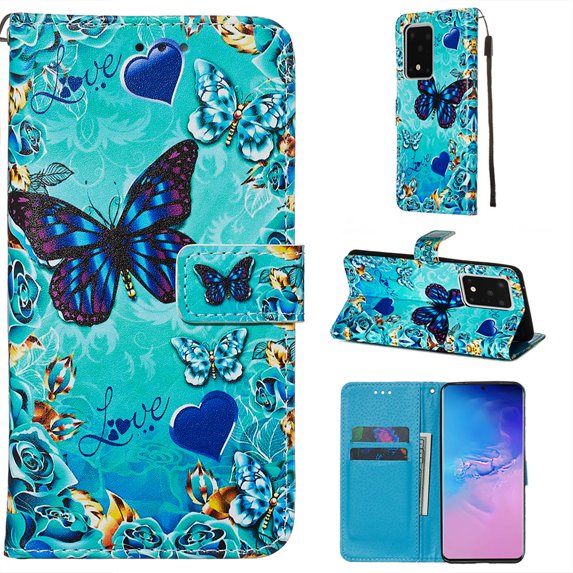 Dteck Case For Samsung Galaxy S20 Ultra (6.9 inch), Slim Folio PU Leather Patterned Flip Wallet Case Cover w/Card Slots & Stand Wrist Strap, Butterfly