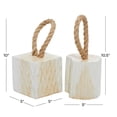 thumbnail image 3 of 5"W, 10"H White Teak Wood Handmade Door Stopper Geometric Sculpture with Rope Accent, by DecMode (2 Count), 3 of 11