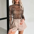 thumbnail image 2 of Jamsmile Womens Tshirts Crop Tops Casual Leopard Print Mesh Long Sleeve Slim Fit Tops Classic Trendy Turtleneck Casual T-Shirts Tops, 2 of 6