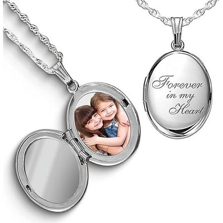 PicturesOnGold Sterling Silver Oval Forever in My Heart Locket Necklace for Women with 18 Inch Chain - Cute Necklaces Custom Picture Necklace for Women