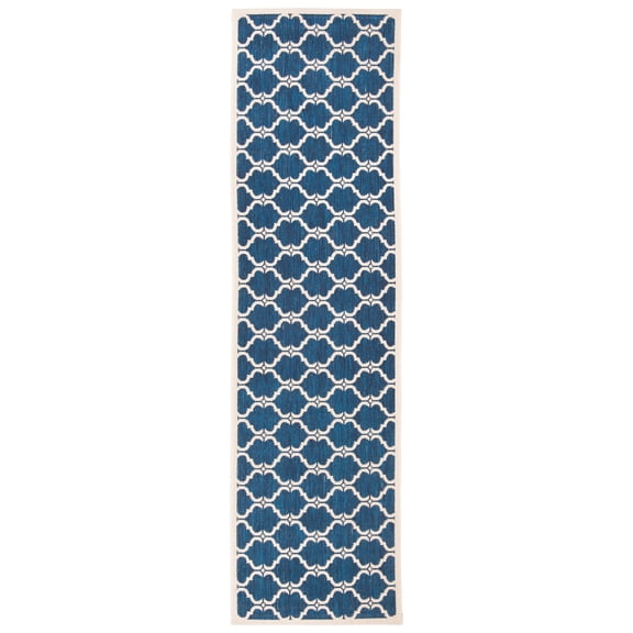 SAFAVIEH Courtyard Estelle Geometric Indoor/Outdoor Runner Rug, Navy/Beige, 2'3" x 8'
