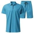 thumbnail image 5 of MNCEKFOD Mens Short Sets 2 Piece Outfits Summer Short Sleeve Zipper V Neck Shirts with Pockets Drawstring Shorts Leisure Tracksuit Sky Blue L, 5 of 6