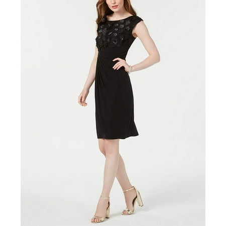 Connected Women's Cap Sleeve Above the Knee Dress Black Size 12 Petite