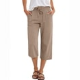 thumbnail image 2 of Women's Casual Wide Leg Capri Pants Elastic Waist Drawstring Lightweight Cropped Trousers with Pockets Khaki L, 2 of 6