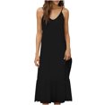 thumbnail image 1 of Vestido Largo de Hombro sin Mangas Cómodo sin Mangas Vestido Sólido de Cuello Redondo para Verano Y Primavera Vestido Casual Pantalones para Mujeres, 1 of 9