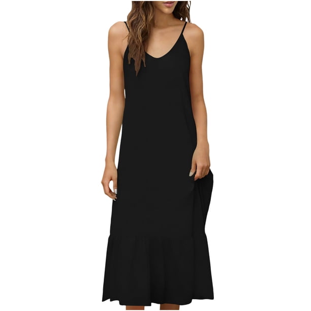Vestido Largo de Hombro sin Mangas Cómodo sin Mangas Vestido Sólido de Cuello Redondo para Verano Y Primavera Vestido Casual Pantalones para Mujeres