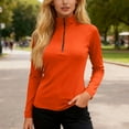 thumbnail image 5 of Womens Sweaters Quarter Zip Knit Long Sleeve Business Casual Pullover Tops 2025 Fall Fashion Work Outfits Saffron XL, 5 of 5