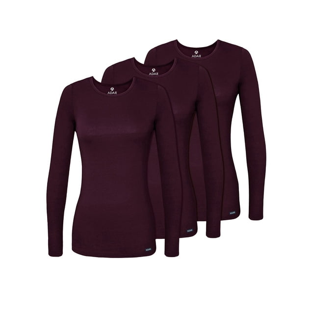 Adar Sous-vêtements de Base pour Femmes, Lot de 3, Coupe Classique, Manches Longues, T-Shirt Confort, Tailles m