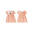 thumbnail image 2 of BemeyourBBs Toddler Baby Girls Halloween Dress Outfit Infant Baby Girl Summer Fall Plaid Gingham Dress Pumpkin Ghost Embroidered Crew Neck Puff Short Sleeve Holiday Party Dress, 2 of 9