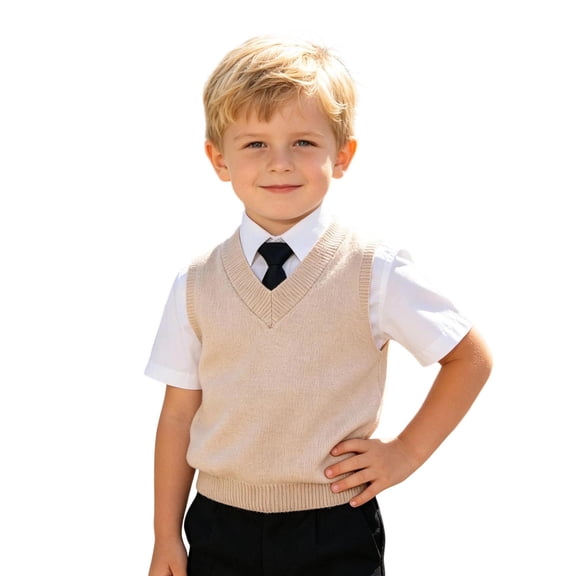 Boys Girls Knit Vests,Kids Preppy Casual Cable Knit Sleeveless V-Neck Cartoon Embroidered Knit Vest Tops