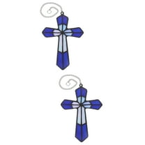 Set of 2 Hanging Wall Cross Door Hanger Ornament Prism Rustic Decor Decoration Blue