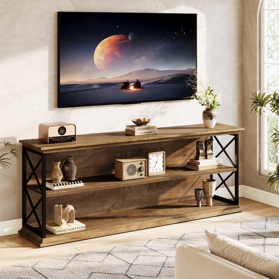 Tribesigns 63-Inch TV Stand for 55/60/65/75-Inch TVs, Industrial Entertainment Center with Storage Shelve for Living Room, Bedroom, Rustic Brown